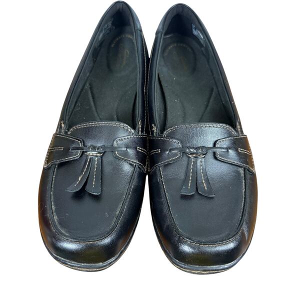 Clarks Ashland Bubble Slip On Black Leather Women Tassel Loafer Comfort Shoes 11 - Picture 6 of 15